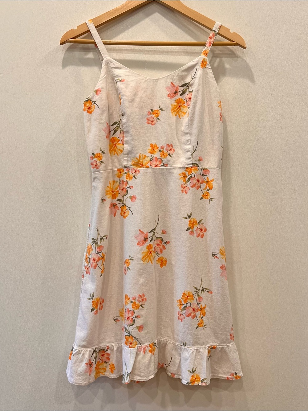Old Navy floral-print Linen-Blend Fit & Flare Ruffle Mini Dress S Romantic